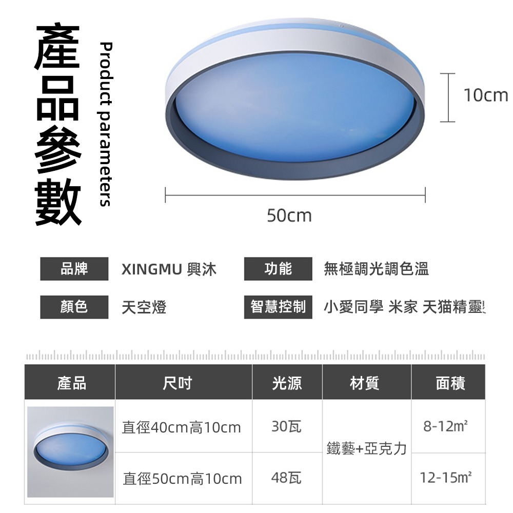 【興沐燈飾】全光譜客廳led吸頂燈 兒童臥室天空白雲晴空燈 照明燈仿天空白雲燈 APP護眼燈坪板燈-細節圖4