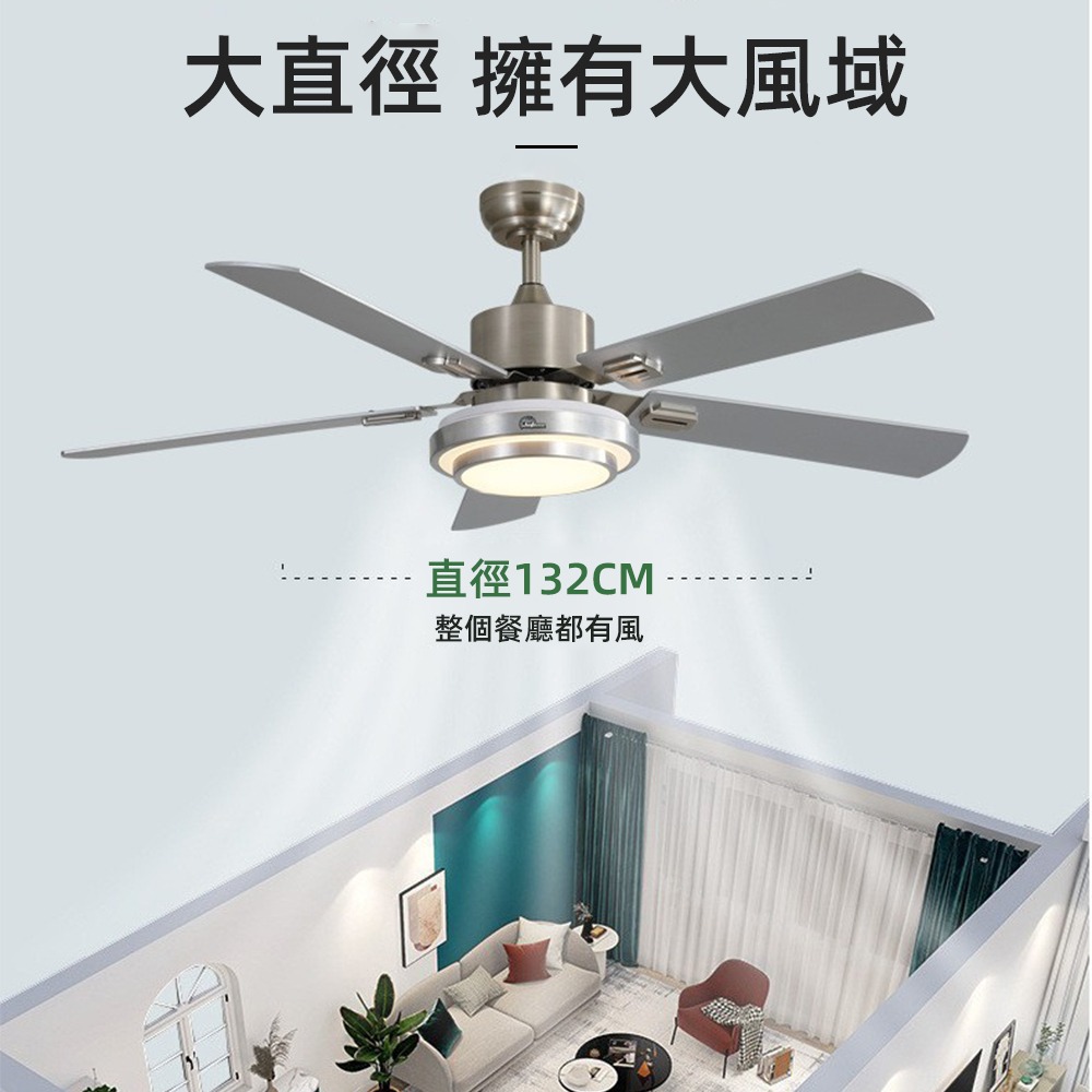 【XINGMU 興沐】吊扇燈 鐵藝傳統式風扇燈 不鏽鋼大風力吊燈風扇 變頻雙控電風扇燈  42時/48時客廳大吊扇燈-細節圖4