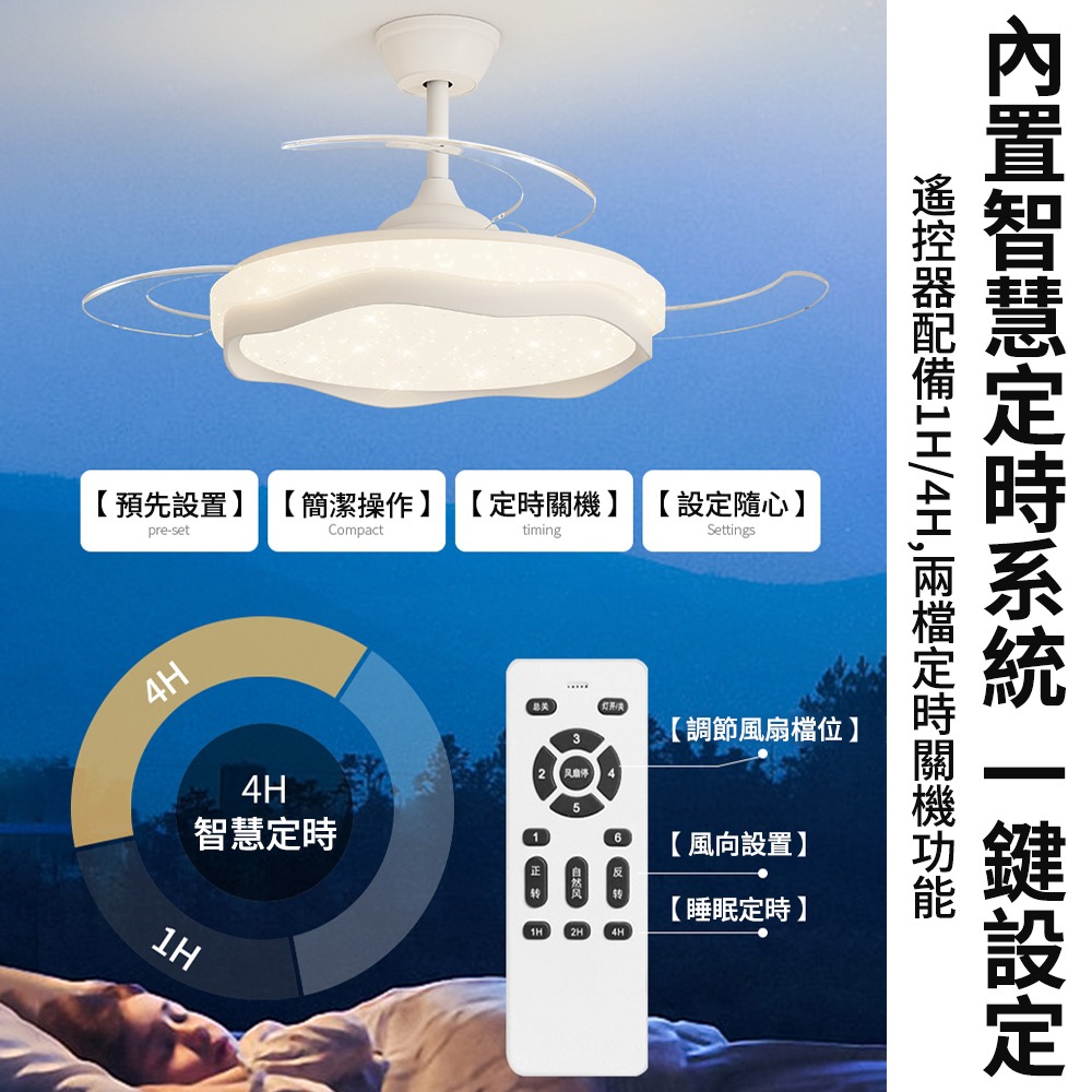 【XINGMU 興沐】吊扇燈 吸頂風扇燈 42吋滿天星隱形吊輕燈 奢簡約北歐風吊燈 靜音 頻省電大風力吊扇燈-細節圖9