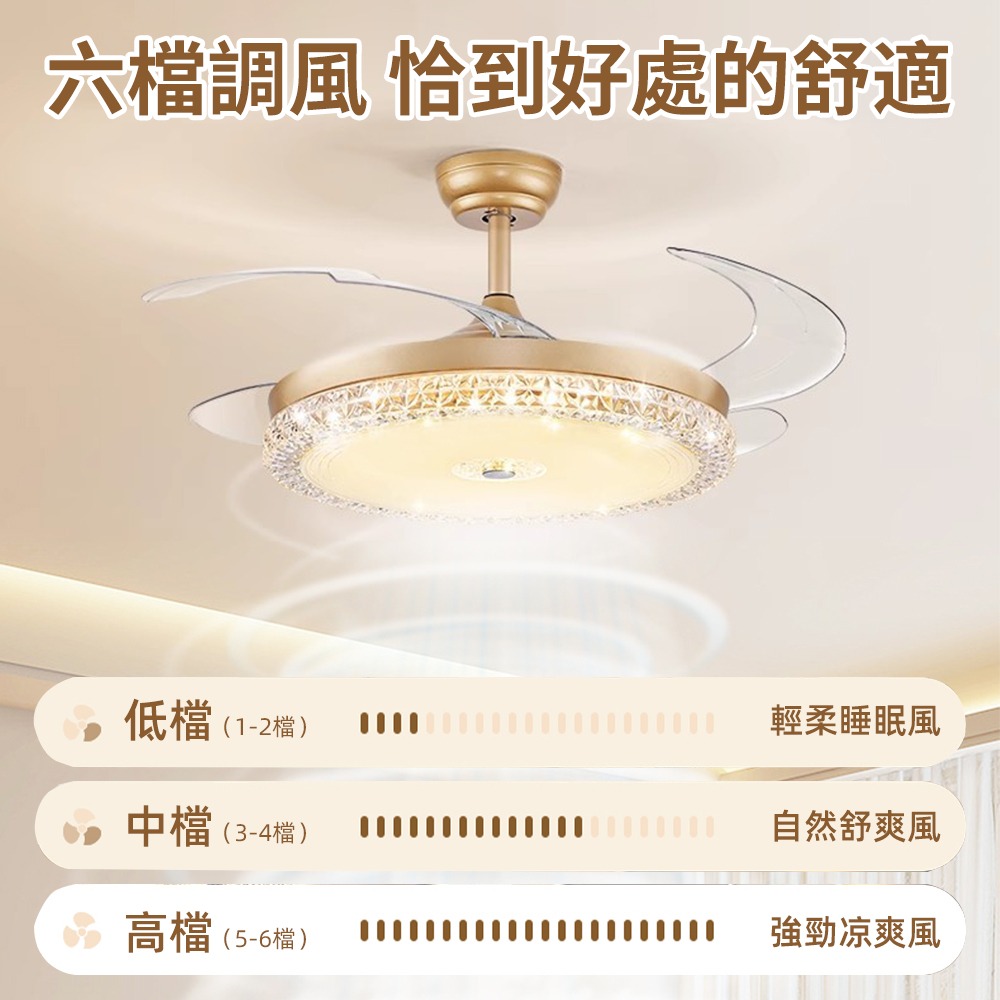 【XINGMU 興沐】現貨水晶隱形吊扇燈 餐廳客廳循環扇 led吸頂風扇燈 48吋120W吊燈風扇 靜音電風扇-細節圖5
