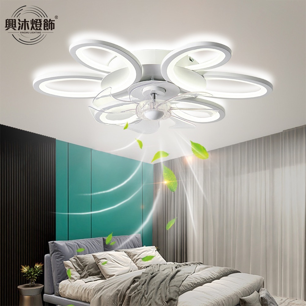 【XINGMU 興沐】風扇燈 吸頂簡約吊扇燈 超薄靜音吸頂扇燈 LED花朵吊扇燈 臥室餐廳兩用風扇燈-細節圖3