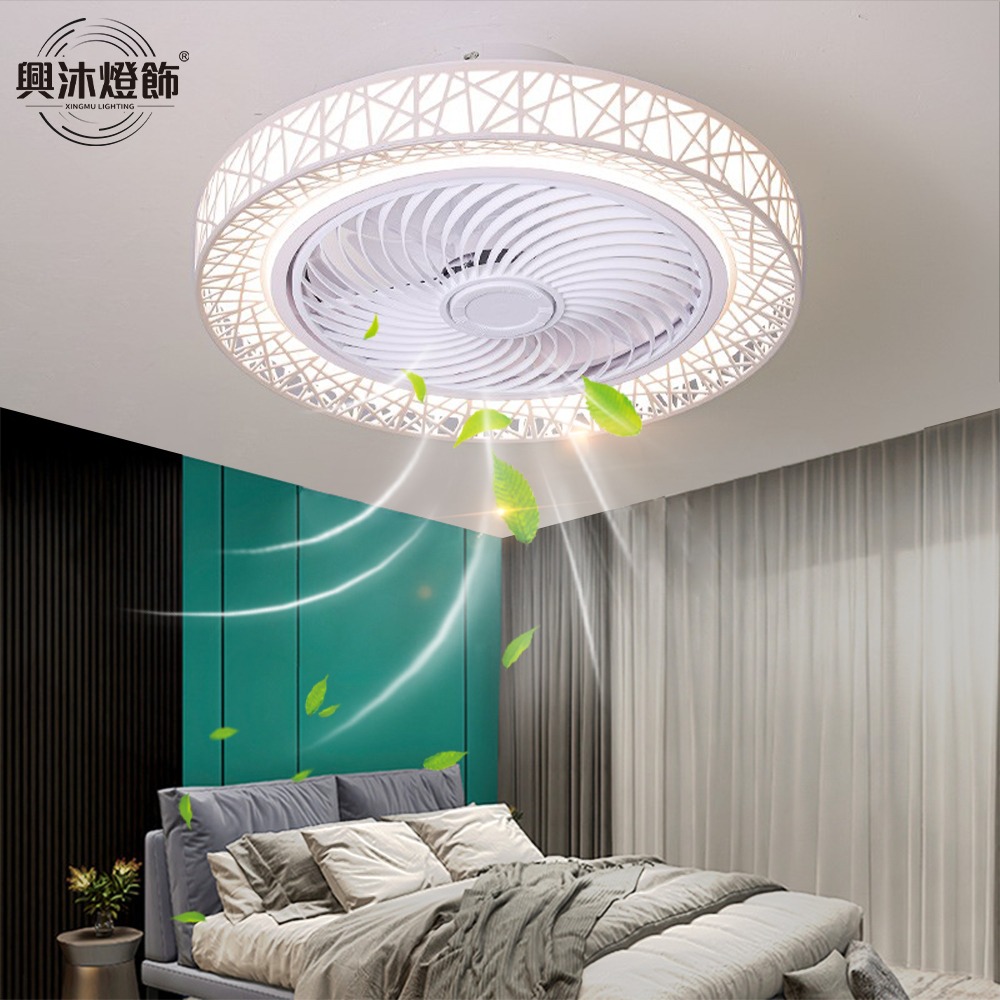 【XINGMU 興沐】臺灣現貨造型鳥巢風扇燈 臥室餐廳隱形電扇燈 智慧天花板吸頂風扇燈 循環吊扇燈 三色無極調光-細節圖2
