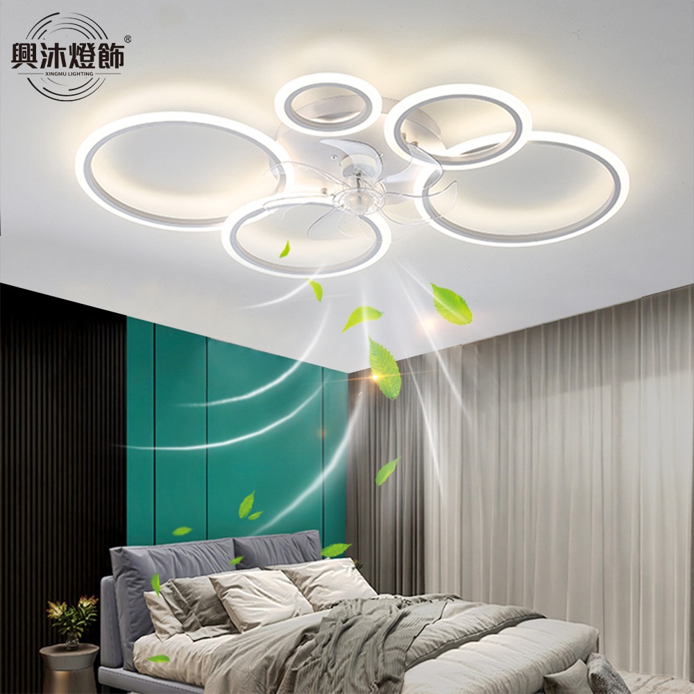 【XINGMU 興沐】現貨新款風扇燈 客體吊扇燈 dc變頻吸頂風扇 極簡圓圈LED吸頂燈  個性書房臥室電扇燈-細節圖3