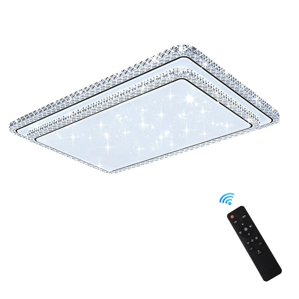 【XINGMU 興沐】吸頂燈 客廳長方形吸頂燈 書房全光譜護眼燈  臥室燈具可遙控 120W輕奢水晶雙層滿天星吸頂燈-細節圖2