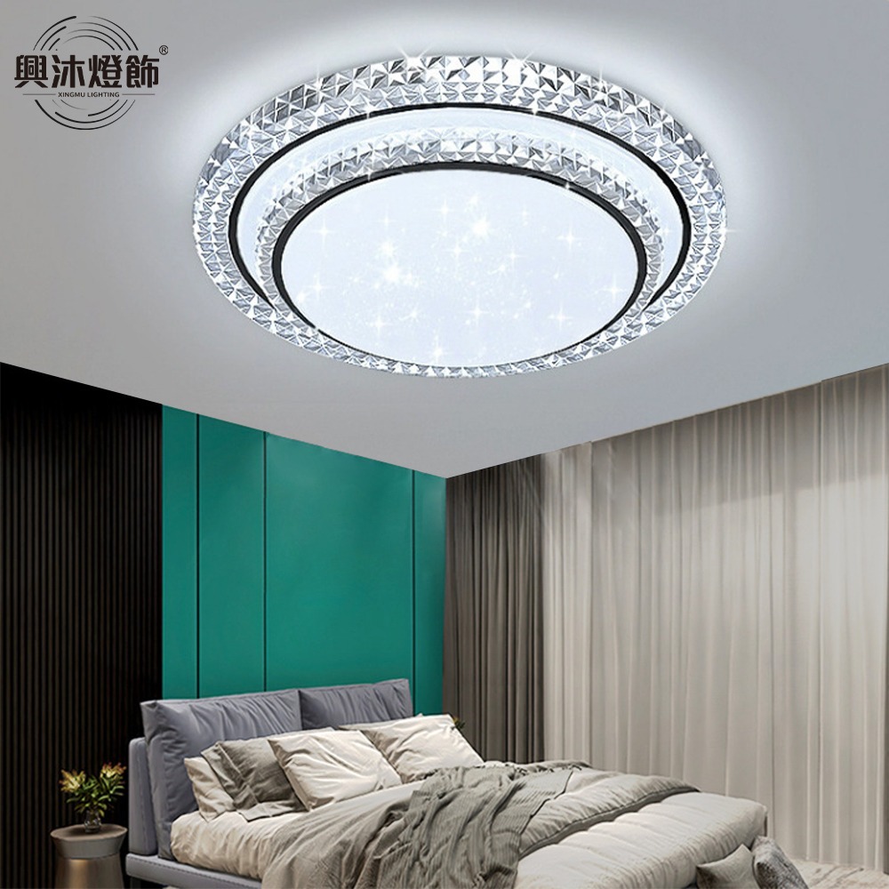 【XINGMU 興沐】吸頂燈 客廳長方形吸頂燈 書房全光譜護眼燈  臥室燈具可遙控 120W輕奢水晶雙層滿天星吸頂燈-細節圖4