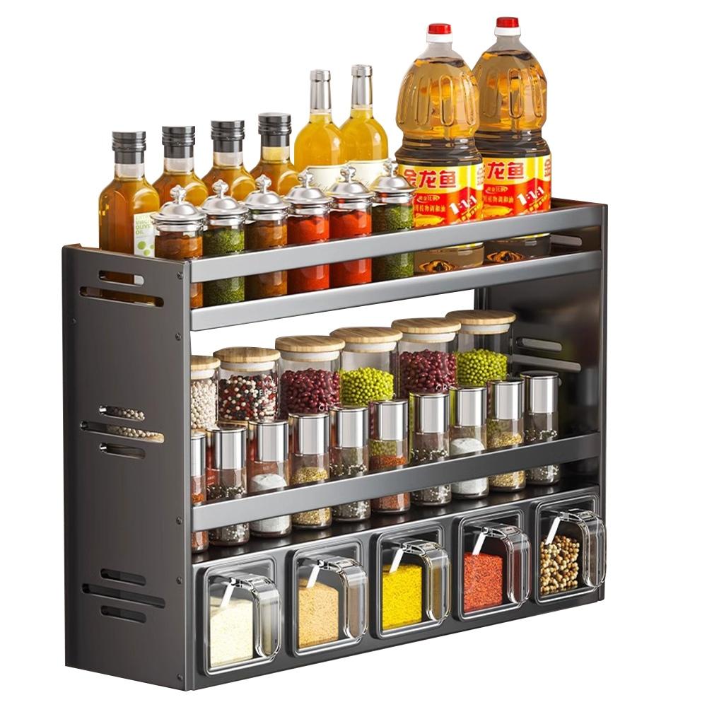 【東日家電】三層廚房收納架 調味架 免打孔置物架 壁掛多功能調味罐瓶調味品組合架子 廚房收納套裝收納架-細節圖2