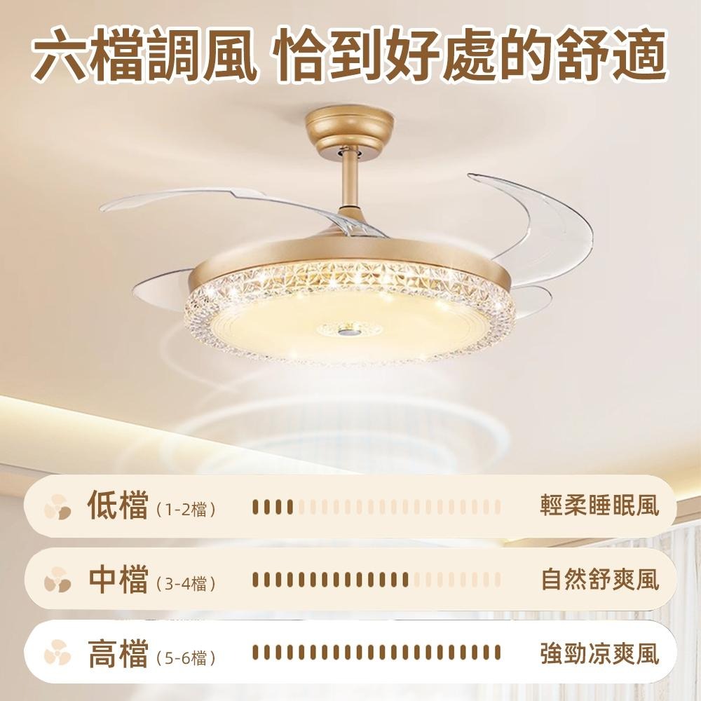 【XINGMU 興沐】輕奢水晶隱形吊扇燈 led吸頂風扇燈 餐廳客廳循環扇 48吋120W吊燈風扇 靜音電風扇 變頻風扇-細節圖3