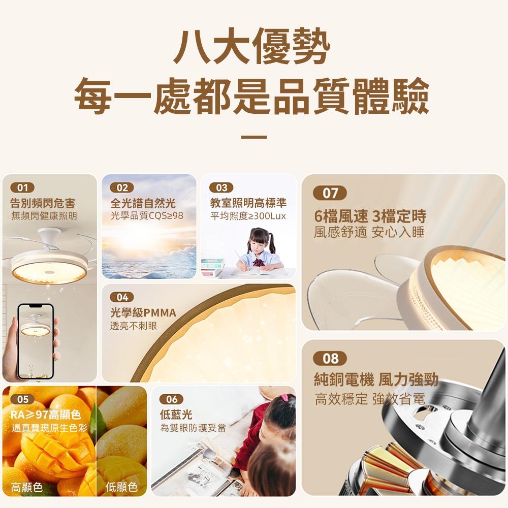 【XINGMU 興沐】48吋滿天星隱形吊扇燈 led全光譜風扇燈 客廳隱形吊燈 水晶燈 dc循環扇隱形電風扇 多功能電扇-細節圖6