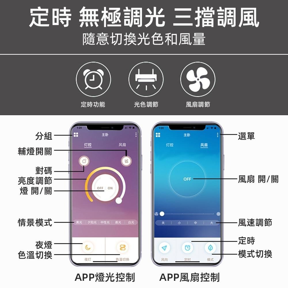 【XINGMU 興沐】風扇燈 臥室led風扇 吸頂燈風扇 創意臥室兒童吊扇燈 智慧超薄簡約循環風扇燈 多功能靜音吊扇吊燈-細節圖7