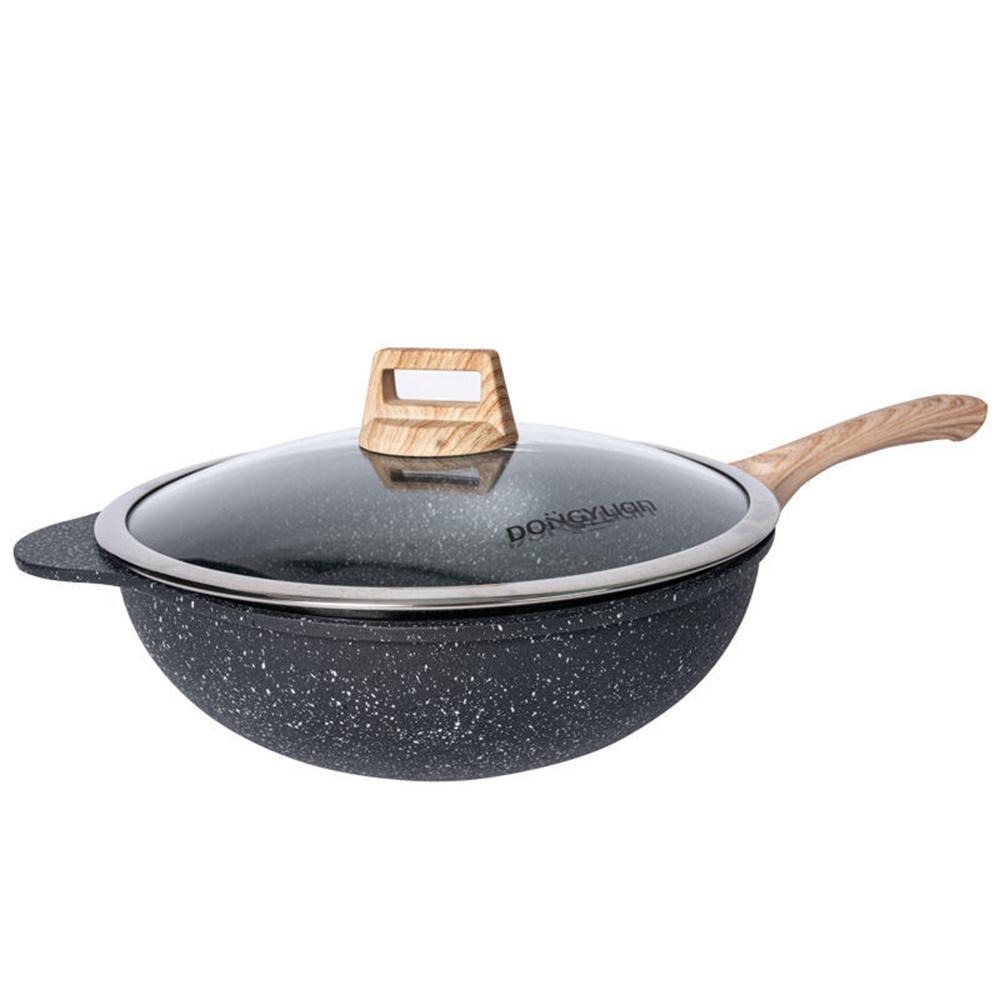 【現貨一日達】麥飯石炒鍋 不粘炒鍋 家庭炒鍋 電磁爐燃氣灶通用 不粘鍋（台灣現貨 台灣保固）-細節圖2