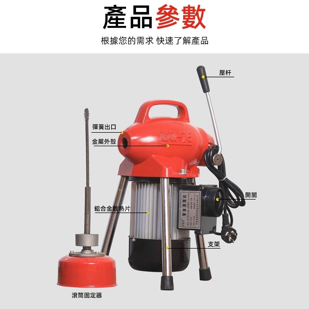 【現貨一日達】大力工業疏通機 高效通管機 大功率管道疏通器 110V電動疏通器 馬桶下水道疏通機 強力疏通各種雜物-細節圖8