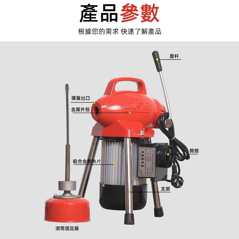 【現貨一日達】大力工業疏通機 高效通管機 大功率管道疏通器 110V電動疏通器 馬桶下水道疏通機 強力疏通各種雜物-細節圖8
