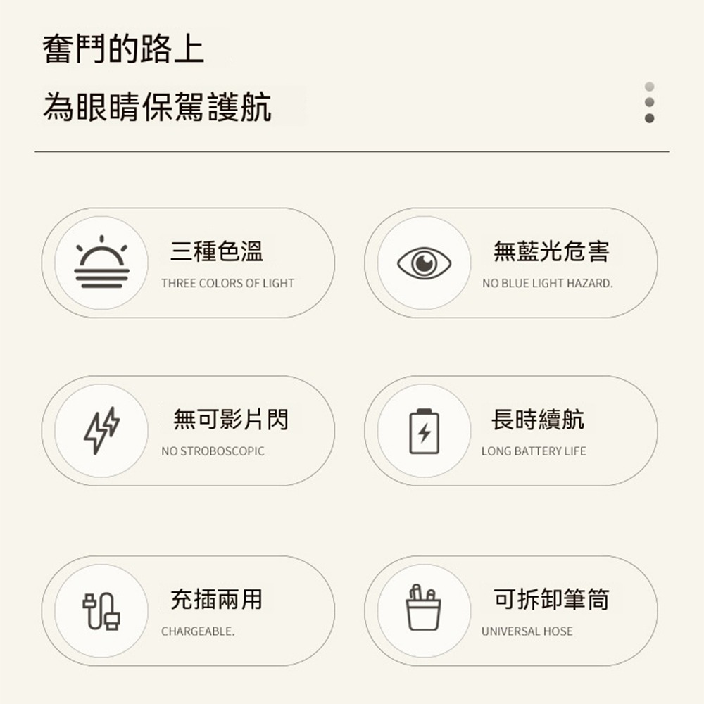 多功能護眼檯燈 LED無頻閃 三筆筒收納 三色溫調光 充插兩用閱讀燈 學生讀書燈-細節圖8