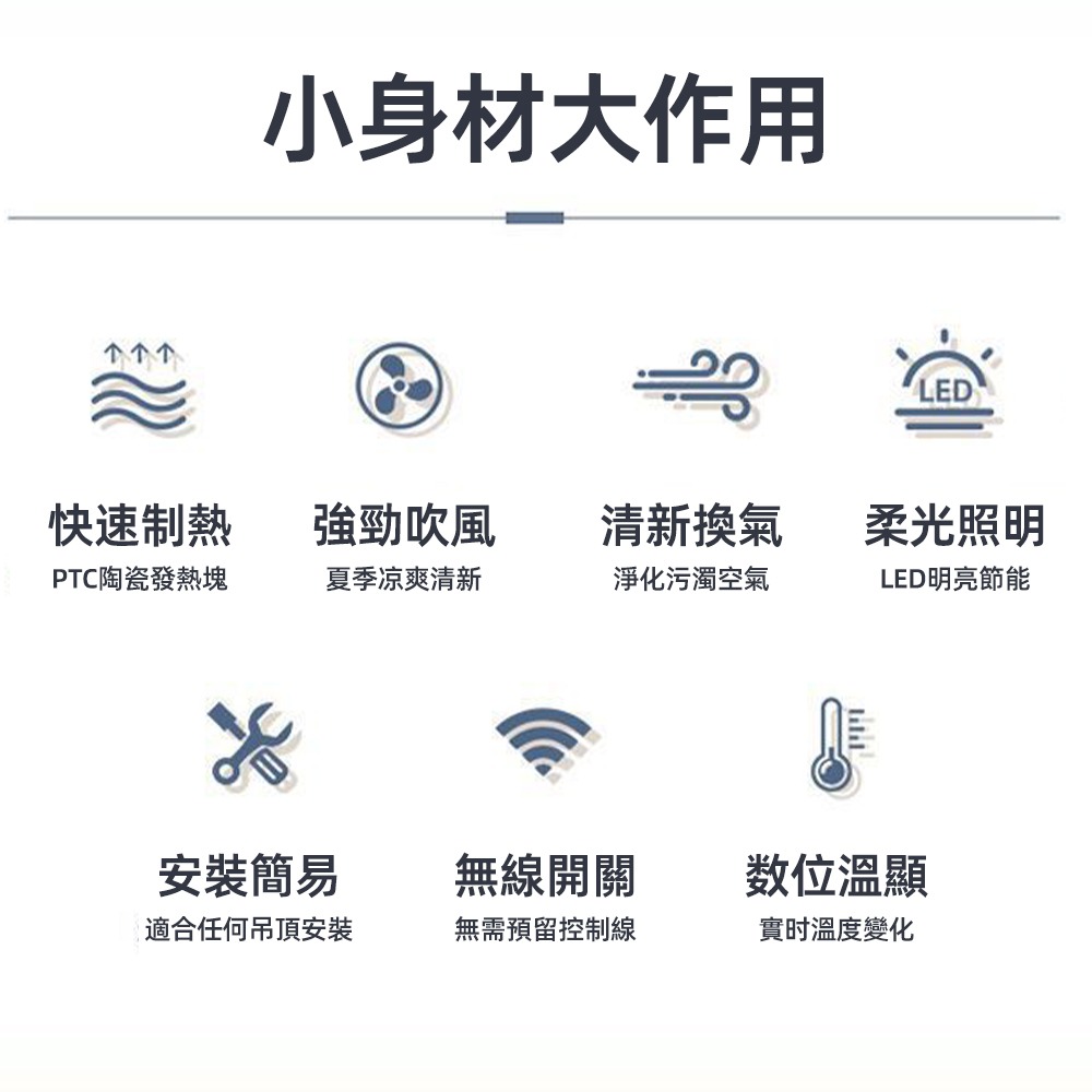 風暖浴霸 遙控款一體機 3秒速熱 浴室取暖照明換氣多功能 可替換傳統燈泡浴霸 適用多種吊頂-細節圖5
