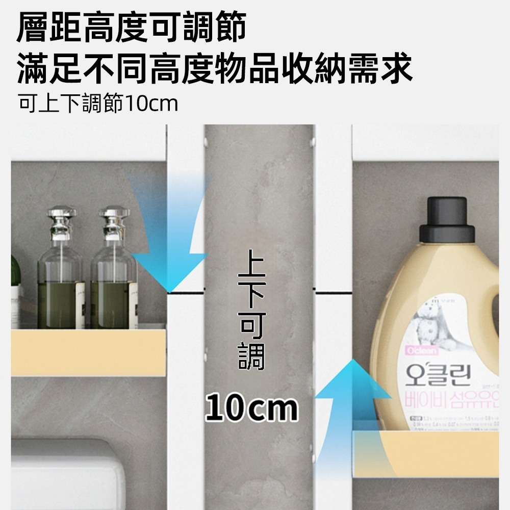 馬桶上方置物架｜免釘加固 可調層距 浴室收納架 防水防鏽落地層架-細節圖10