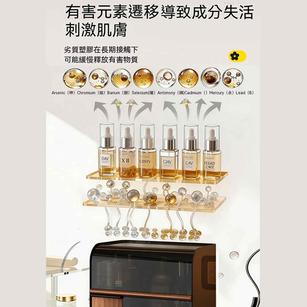 復古木紋化妝品收納盒｜加高頂層可放高瓶水乳 防塵大容量化妝台收納櫃-細節圖9