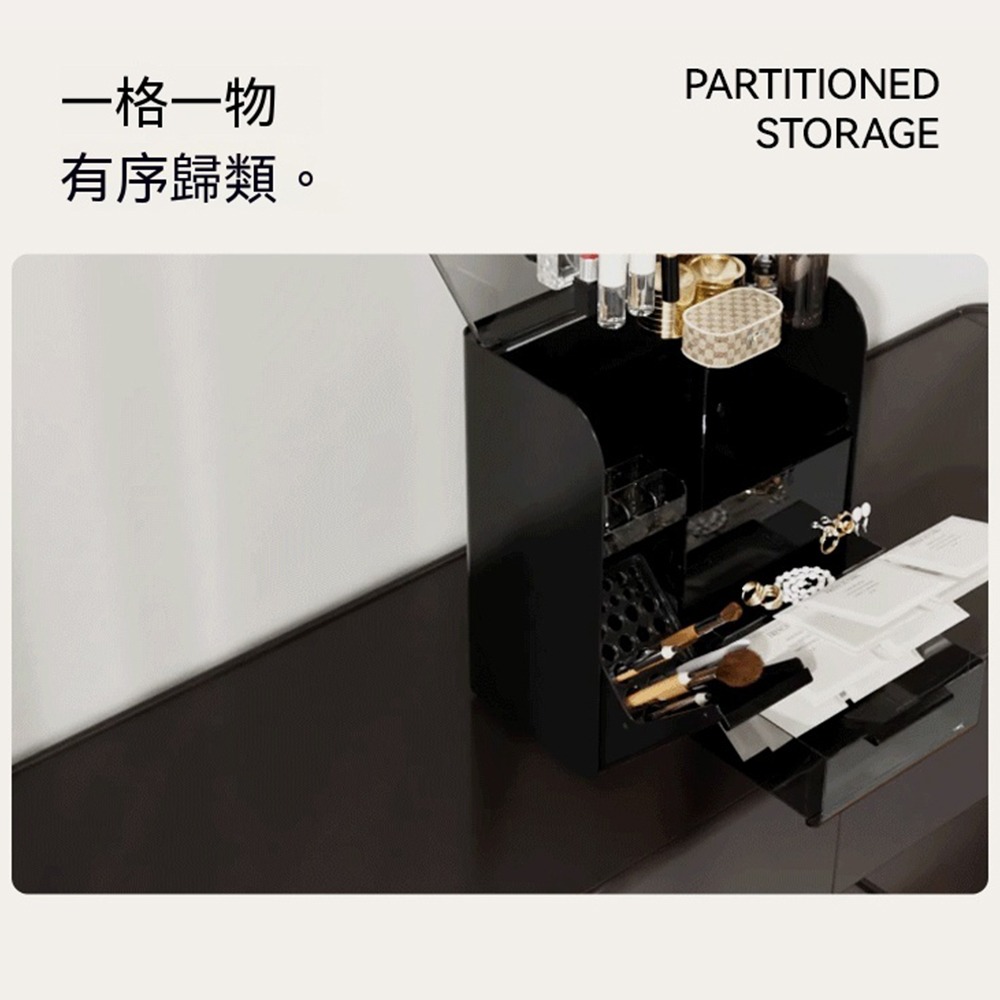 復古木紋化妝品收納盒｜加高頂層可放高瓶水乳 防塵大容量化妝台收納櫃-細節圖11