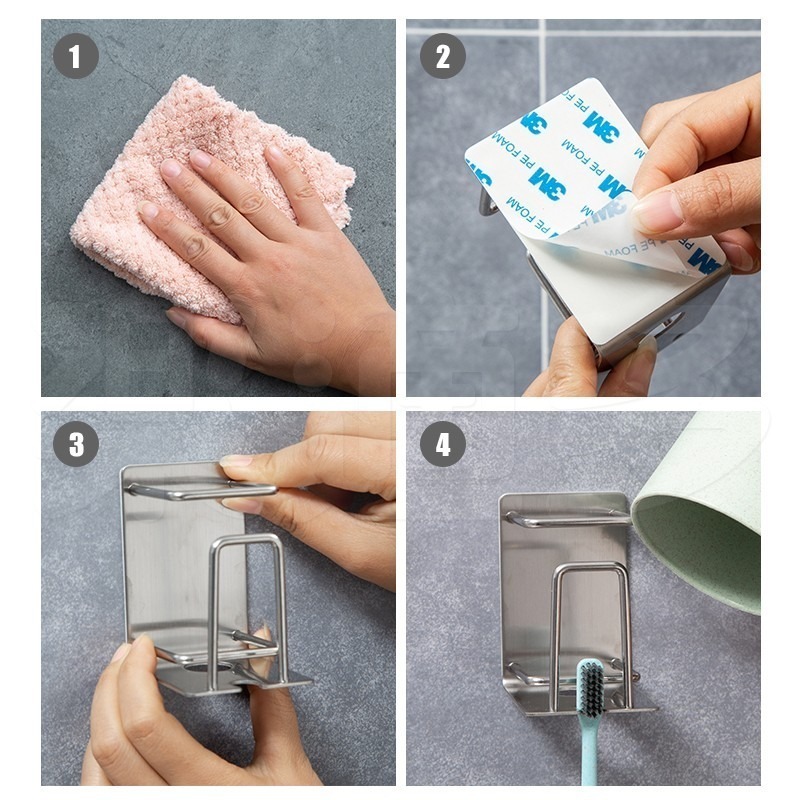 304不鏽鋼牙刷架 HY80881 無痕置物架 牙刷架 牙膏架 浴室收納-細節圖9