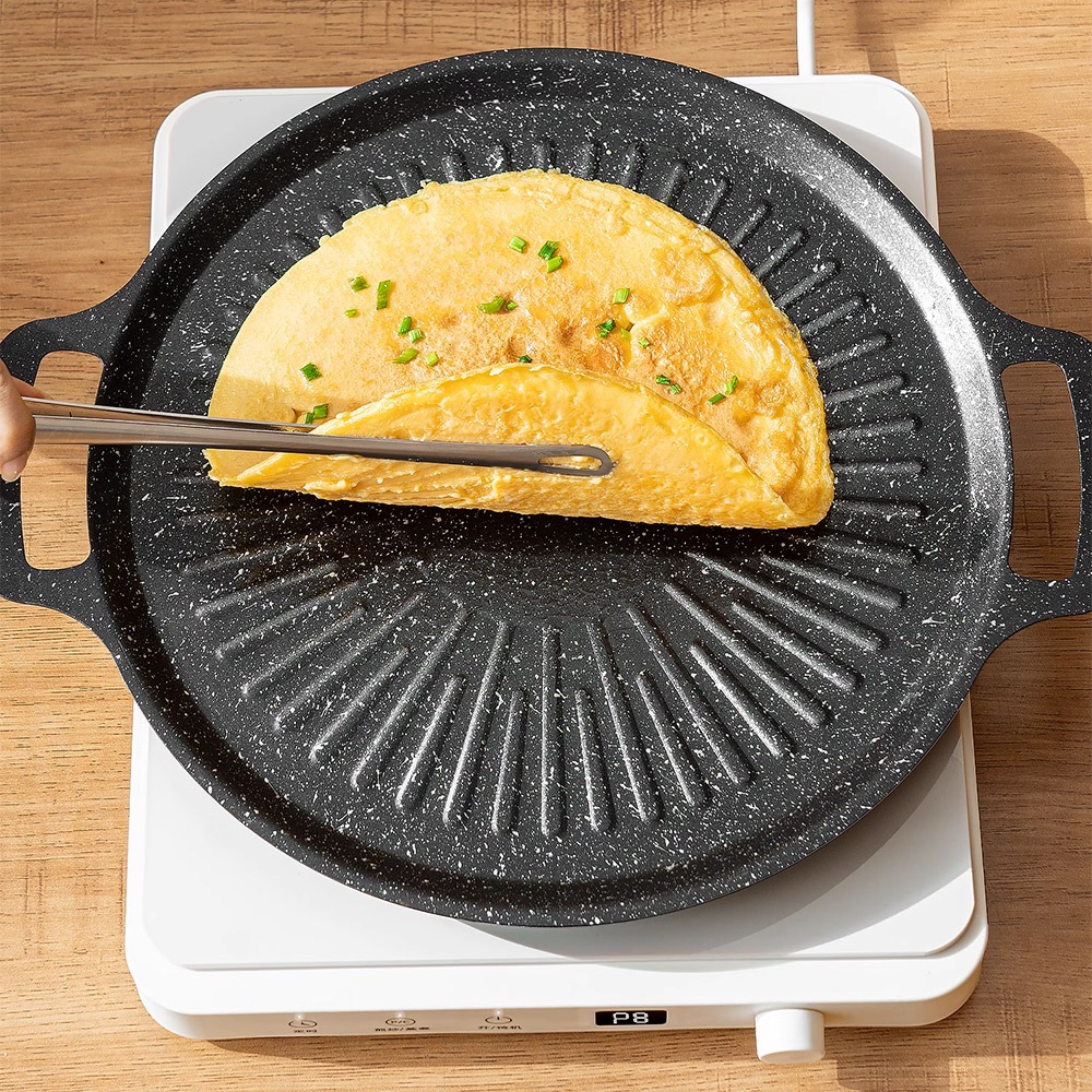 韓式麥飯石烤盤34cm【IH/瓦斯爐可用】SIN6816 烤盤 中秋烤肉 煎盤 平底鍋 烤肉盤-細節圖8