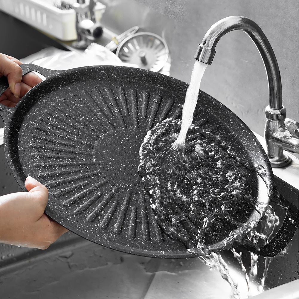 韓式麥飯石烤盤34cm【IH/瓦斯爐可用】SIN6816 烤盤 中秋烤肉 煎盤 平底鍋 烤肉盤-細節圖9