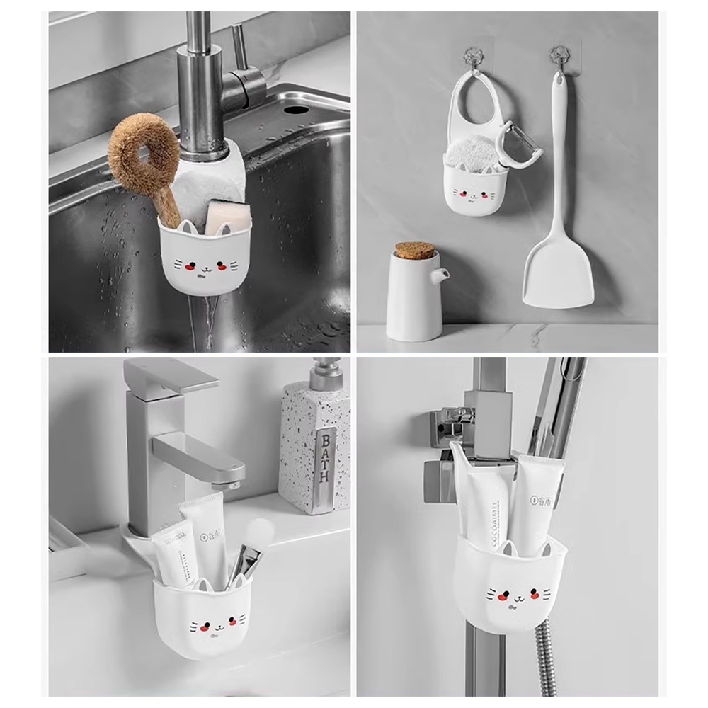 貓咪水槽海綿瀝水掛籃 SIN6227 海綿收納 清潔刷收納 水龍頭掛袋 瀝水收納袋 廚房收納 水槽清潔-細節圖9