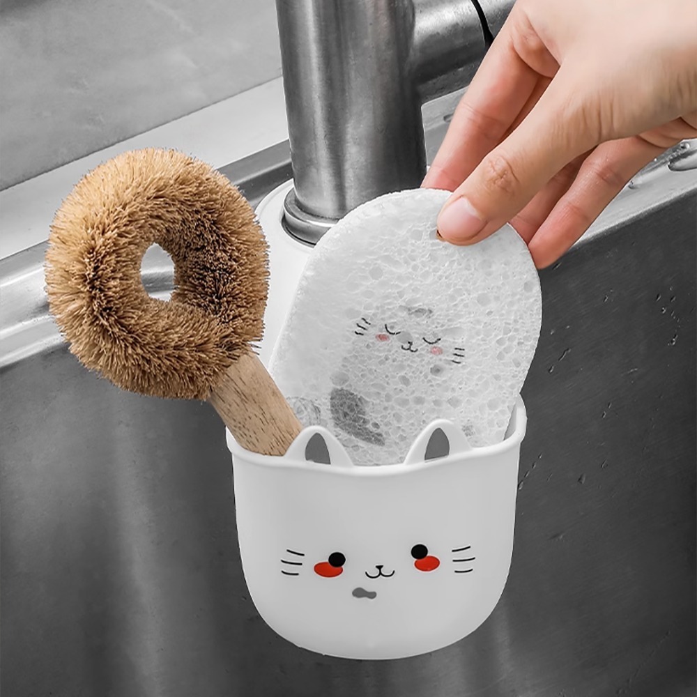 貓咪水槽海綿瀝水掛籃 SIN6227 海綿收納 清潔刷收納 水龍頭掛袋 瀝水收納袋 廚房收納 水槽清潔-細節圖10
