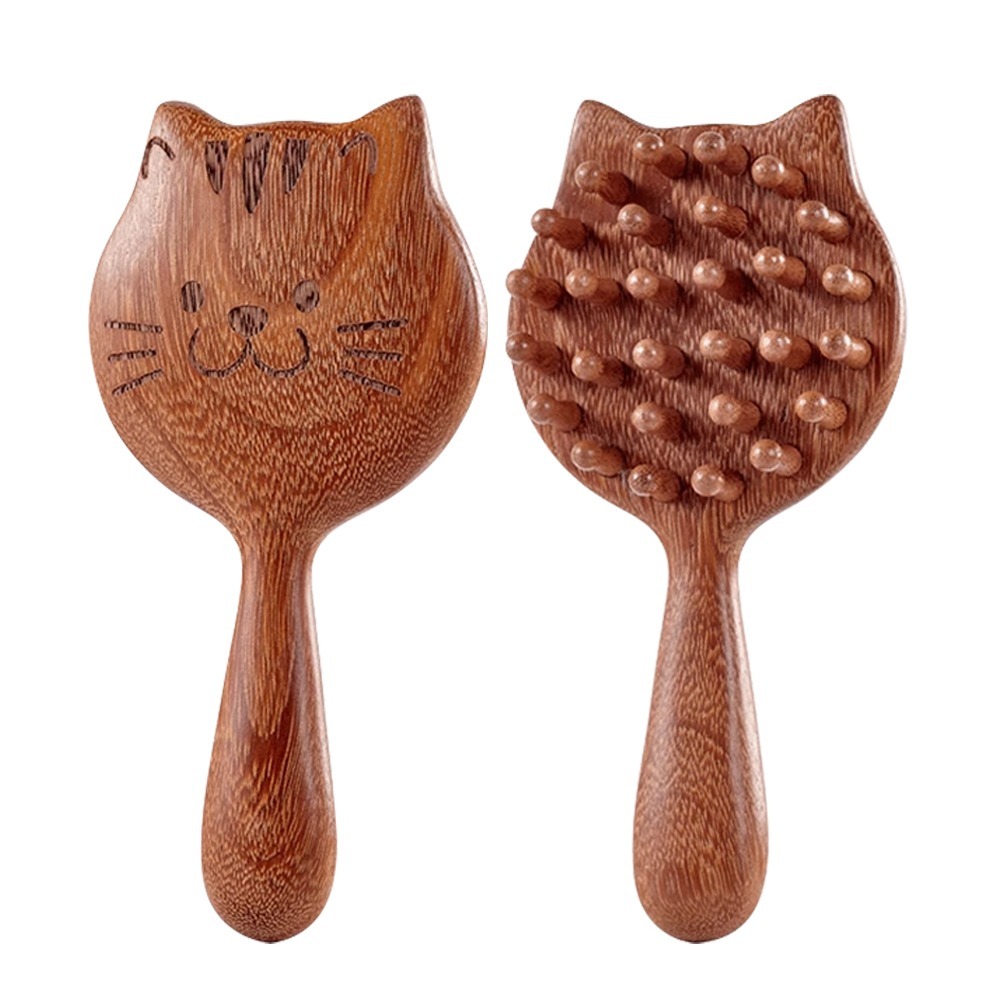 木質貓咪按摩梳 SIN8657 按摩梳 刮痧 頭皮按摩梳 按摩刷-細節圖2