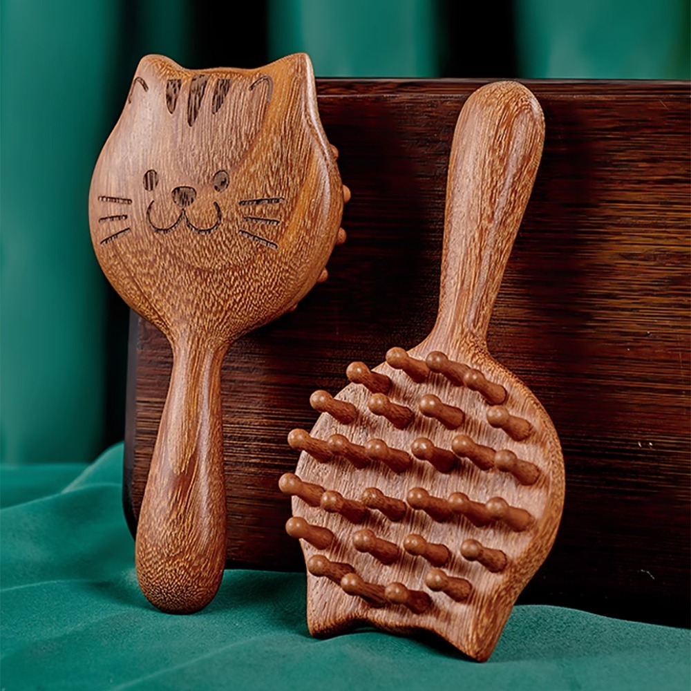 木質貓咪按摩梳 SIN8657 按摩梳 刮痧 頭皮按摩梳 按摩刷-細節圖4