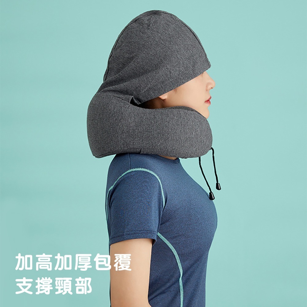 連帽記憶棉頸枕 F50 旅行U型枕 午睡枕 U型枕 出國頸枕 護頸枕 飛機枕 記憶棉頸枕 旅行頸枕-細節圖9
