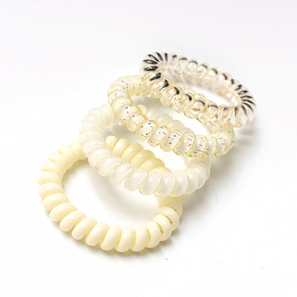 果凍色電話線4入/組【顏色隨機】SIN7427 電話線髮繩 髮束 髮繩 橡皮筋 綁頭髮橡皮筋-細節圖2