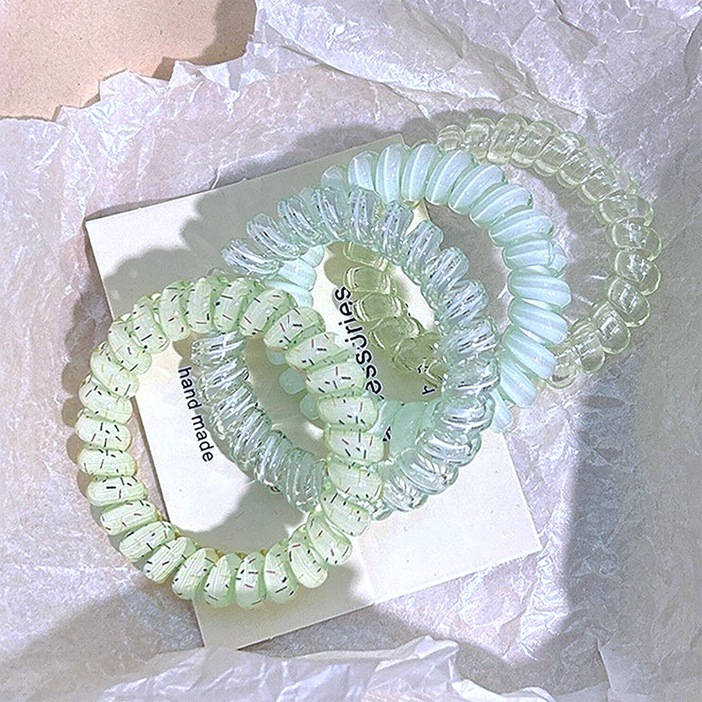果凍色電話線4入/組【顏色隨機】SIN7427 電話線髮繩 髮束 髮繩 橡皮筋 綁頭髮橡皮筋-細節圖4