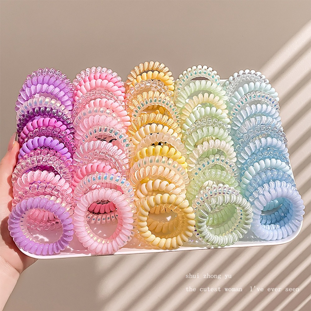 果凍色電話線4入/組【顏色隨機】SIN7427 電話線髮繩 髮束 髮繩 橡皮筋 綁頭髮橡皮筋-細節圖6