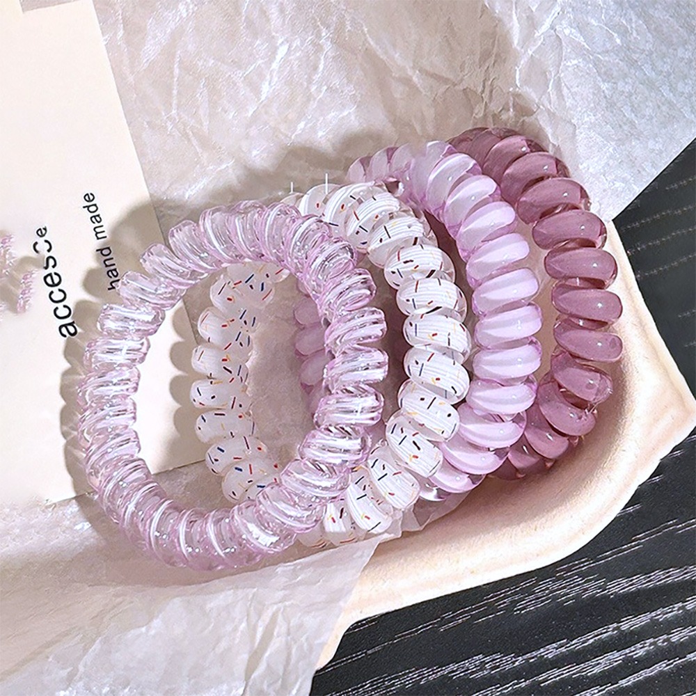 果凍色電話線4入/組【顏色隨機】SIN7427 電話線髮繩 髮束 髮繩 橡皮筋 綁頭髮橡皮筋-細節圖7