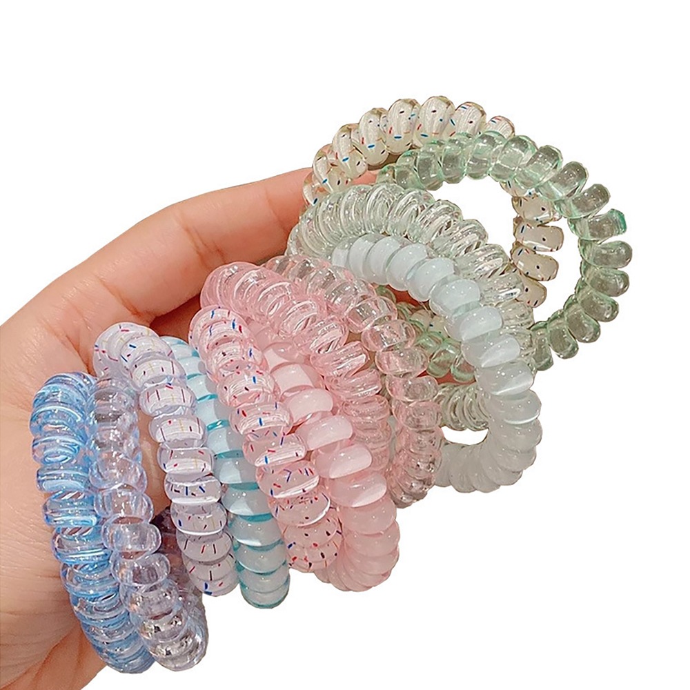 果凍色電話線4入/組【顏色隨機】SIN7427 電話線髮繩 髮束 髮繩 橡皮筋 綁頭髮橡皮筋-細節圖8