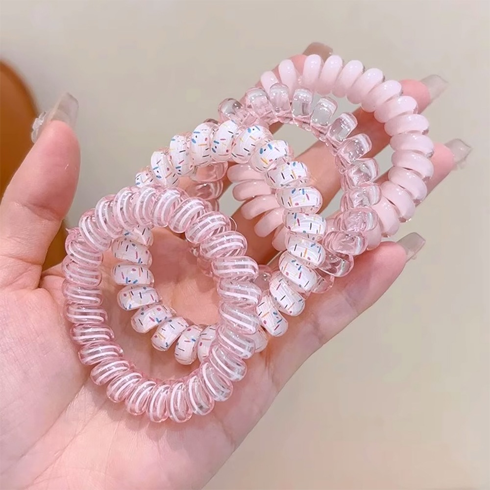 果凍色電話線4入/組【顏色隨機】SIN7427 電話線髮繩 髮束 髮繩 橡皮筋 綁頭髮橡皮筋-細節圖9