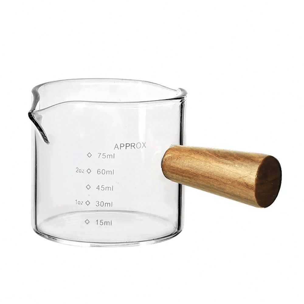 【日式極簡】木把玻璃刻度量杯｜告別咖啡比例失敗｜耐高溫雙嘴引流義式濃縮杯  SIN16614-細節圖2