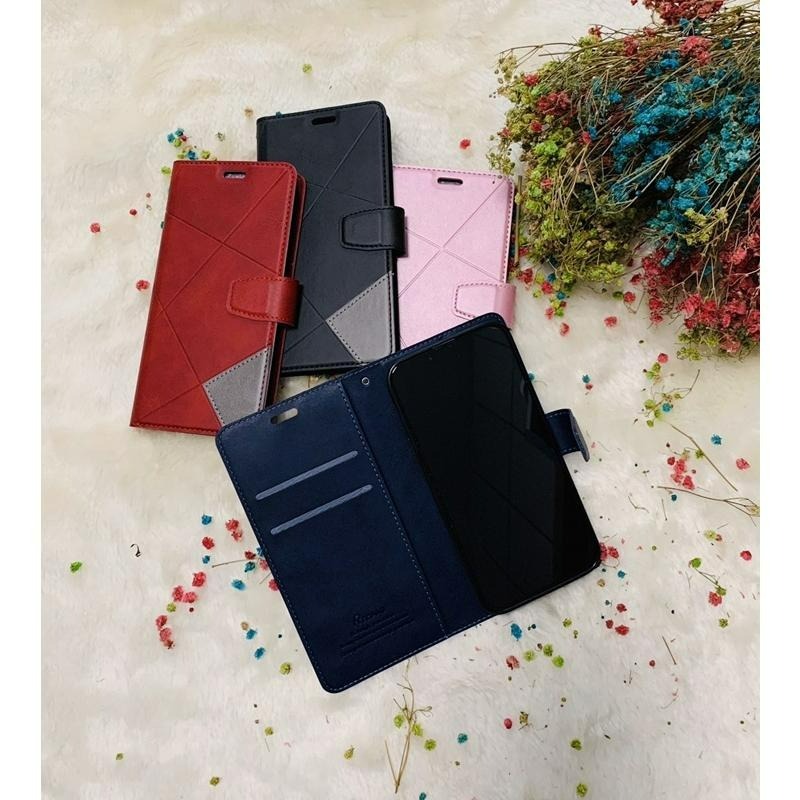 Realme C11 C21 C33 C35 菱格壓紋拼接卡片站立磁扣手機皮套 保護殼-細節圖7