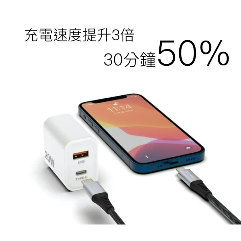 PD雙孔快充頭 20W Type-C充電頭 充電器 豆腐頭 適用於蘋果iPhone-細節圖3