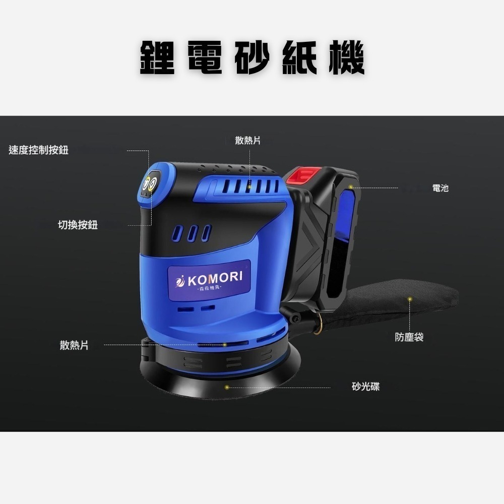 打磨機 充電砂光機 18V鋰電砂紙機 圓砂木工打磨機 125mm調速 砂紙機 磨砂機 打磨機 牧田款【森森五金】-細節圖3