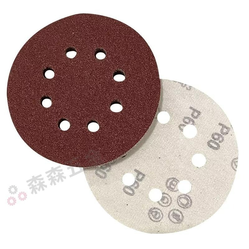 紅砂5寸8孔植絨砂紙 氧化鋁125氣磨拋光砂紙 圓盤砂紙 打磨機自粘砂紙打磨牆面砂紙批發打磨機 砂紙【森森五金】-細節圖2