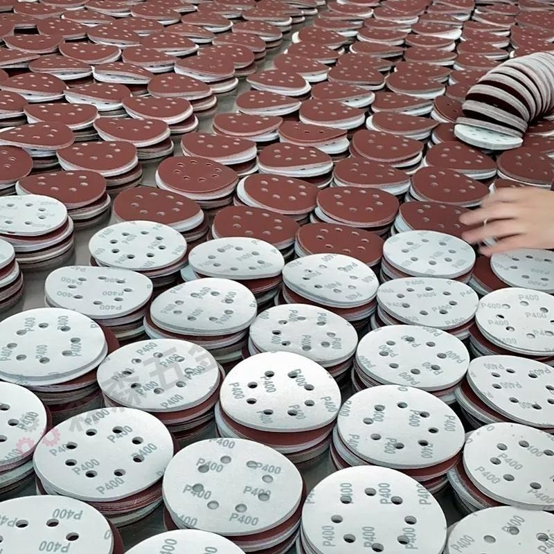 紅砂5寸8孔植絨砂紙 氧化鋁125氣磨拋光砂紙 圓盤砂紙 打磨機自粘砂紙打磨牆面砂紙批發打磨機 砂紙【森森五金】-細節圖7