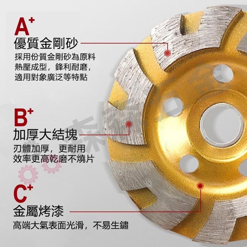 金剛石碗磨片 石磨片 4吋金剛石磨輪 大理石磨片 碗型砂輪 砂輪機 粗磨 金剛石 磨盤 磨片 混泥土磨盤【森森五金】-細節圖4