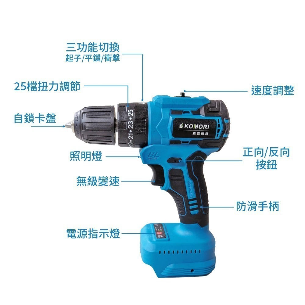 水泥電鑽 衝擊電鑽 無刷電鑽  鐵板鑽孔 電動工具 速鋰充電  螺絲起子震動 電動起子 台灣現貨 森森五金-細節圖4