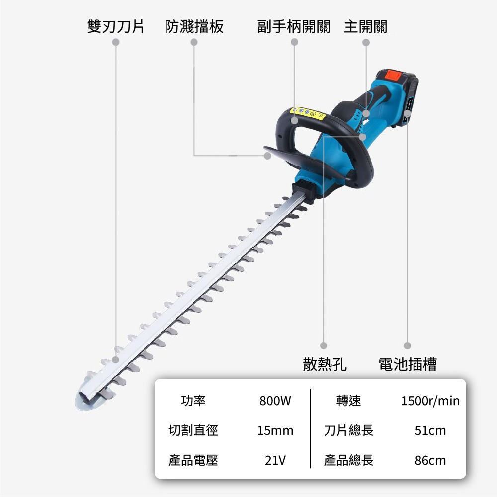 無刷綠籬機 第二代升級款 綠籬機 1880W籬笆剪枝機 修枝剪 圍籬剪雙刃鋰電修籬機 電動割草機【森森五金】-細節圖6