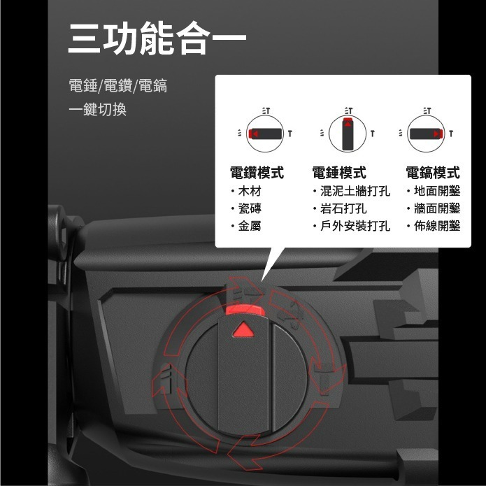 三用衝擊鎚鑽 電錘 電鑽 電鎬 衝擊鑽 工業級  現貨 錘鑽 電動工具 水泥鑽衝擊電鑽【森森五金】-細節圖3