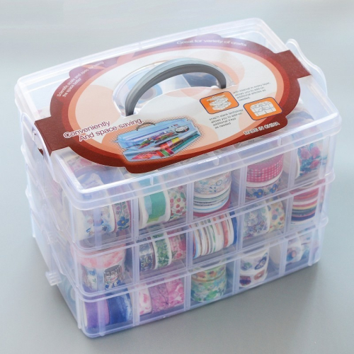 【大】 三層可拆自由分離盒 透明塑膠多用收納盒 首飾盒 (大30格) 透白色