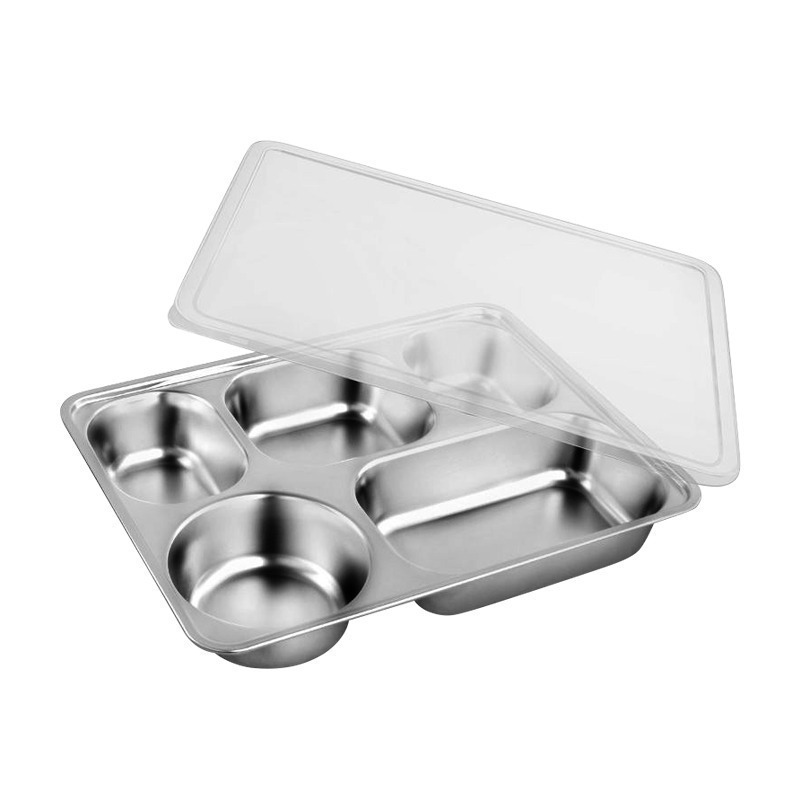 304不鏽鋼帶蓋五格餐盤 SIN6121 盤子 健康餐盤 分格餐盤 快餐盤 不鏽鋼盤 餐盤-細節圖2