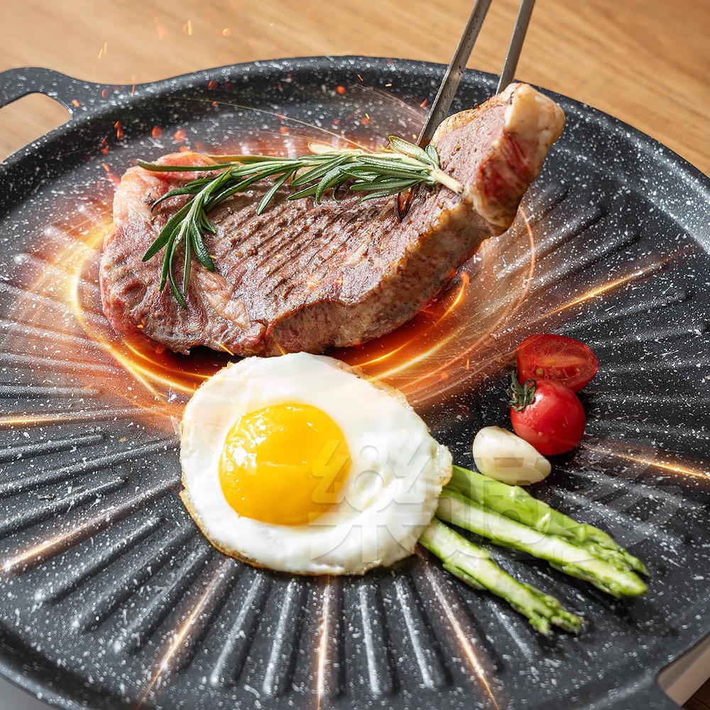 韓式麥飯石烤盤34cm【IH/瓦斯爐可用】SIN6816 烤盤 中秋烤肉 煎盤 平底鍋 烤肉盤-細節圖9