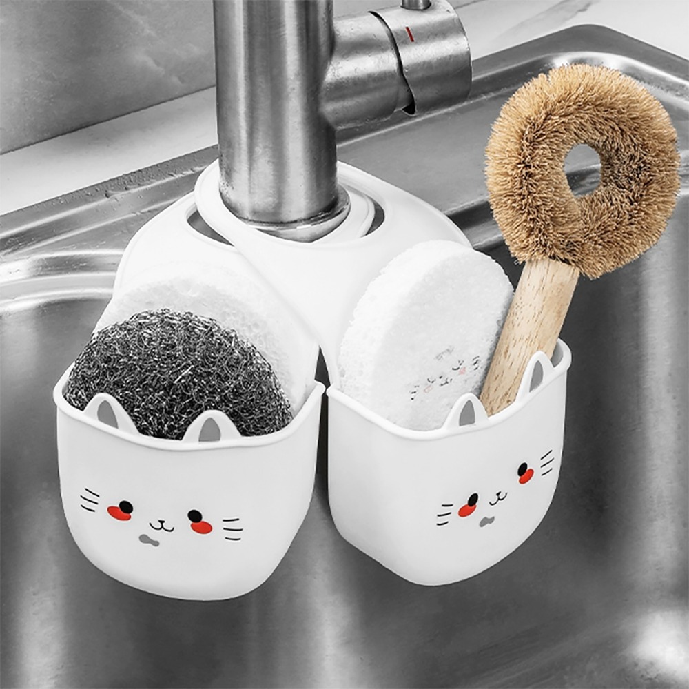貓咪水槽海綿瀝水掛籃 SIN6227 海綿收納 清潔刷收納 水龍頭掛袋 瀝水收納袋 廚房收納 水槽清潔-細節圖4