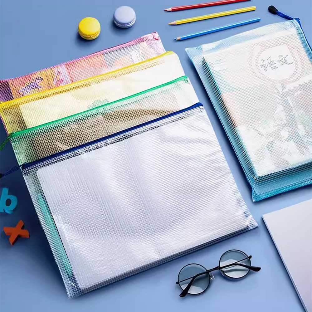 A4透明網格文件袋12袋/組【顏色隨機】SIN7938 資料袋 文件袋 考卷袋 文具 收納袋 網格收納袋 拉鏈袋-細節圖6
